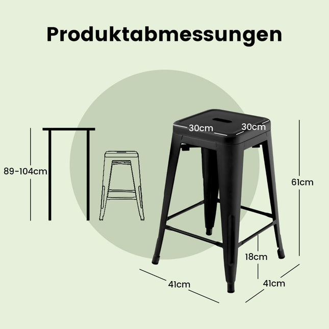 Stackable Black Metal Bar Stools Set of 4, 61cm, 150kg Capacity