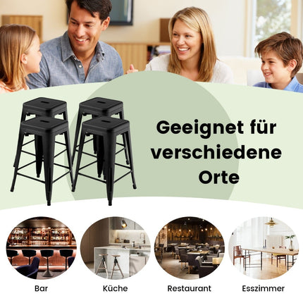 Stackable Black Metal Bar Stools Set of 4, 61cm, 150kg Capacity