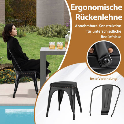 Stackable Black Metal Dining Chairs, Set of 4, Padded Seats