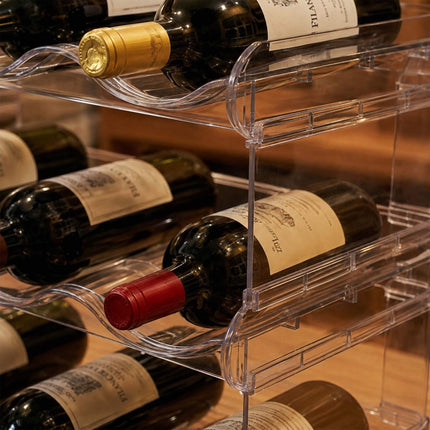 Stackable Bottle Rack – 16 Bottles, 4 Tiers, Transparent