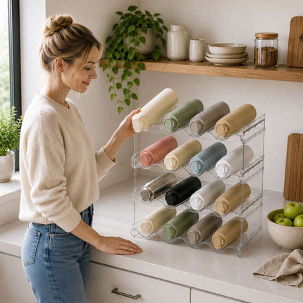 Stackable Bottle Rack – 16 Bottles, 4 Tiers, Transparent