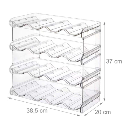 Stackable Bottle Rack – 16 Bottles, 4 Tiers, Transparent