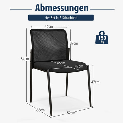 Stackable Conference Chairs, Set of 2, Black, No Armrests