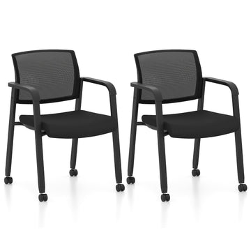 Stackable Conference Chairs Set of 2 with Wheels, Mesh Back, Black