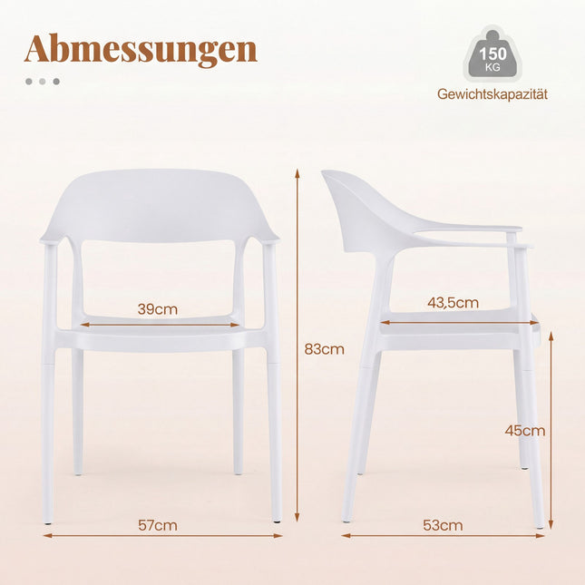 Stackable Dining Chair, 150kg Capacity, White, PP Material