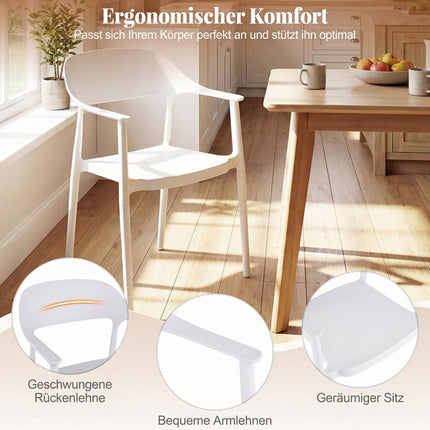 Stackable Dining Chair, 150kg Capacity, White, PP Material