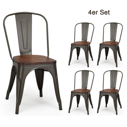 Stackable Dining Chairs Set of 4, Metal Frame, Wood Seat – Dark Green
