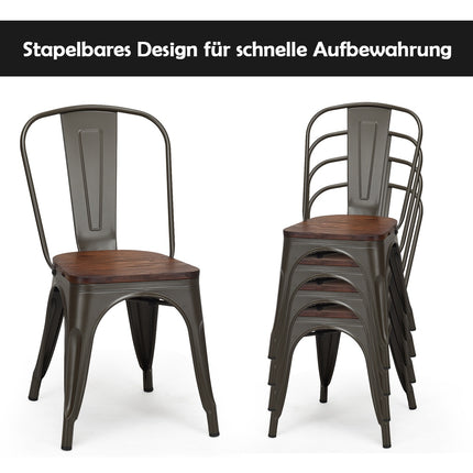 Stackable Dining Chairs Set of 4, Metal Frame, Wood Seat – Dark Green