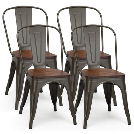 Stackable Dining Chairs Set of 4, Metal Frame, Wood Seat – Dark Green