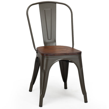 Stackable Dining Chairs Set of 4, Metal Frame, Wood Seat – Dark Green