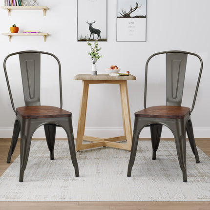 Stackable Dining Chairs Set of 4, Metal Frame, Wood Seat – Dark Green
