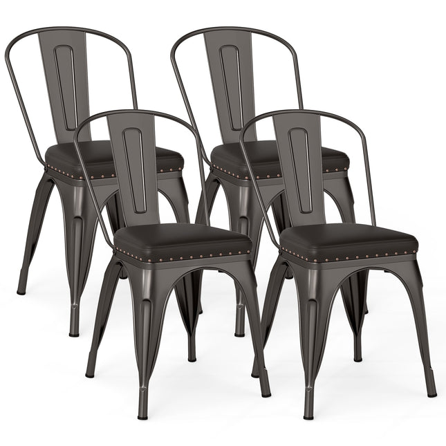 Stapelbare eetkamerstoelen set van 4, metaal, gestoffeerd, afneembare rugleuning