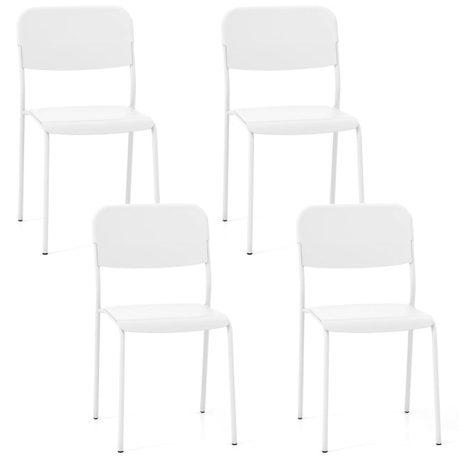 Stackable Dining Chairs Set of 4, White PP & Metal