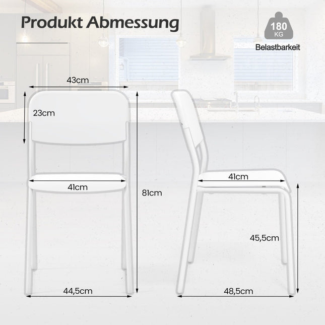 Stackable Dining Chairs Set of 4, White PP & Metal