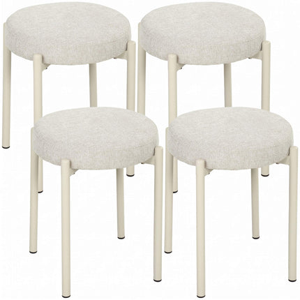 Stackable Dining Stools Set of 4 with Steel Legs, Cream White, Linen-Look