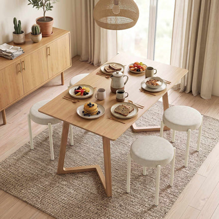 Stackable Dining Stools Set of 4 with Steel Legs, Cream White, Linen-Look