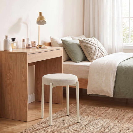 Stackable Dining Stools Set of 4 with Steel Legs, Cream White, Linen-Look