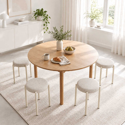 Stackable Dining Stools Set of 4 with Steel Legs, Cream White, Linen-Look