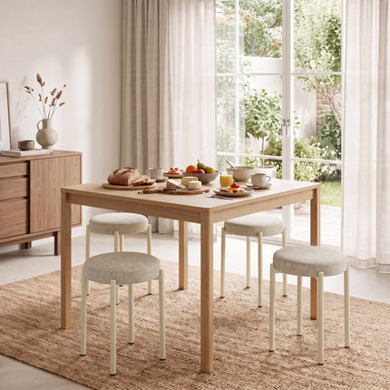 Stackable Dining Stools Set of 4 with Steel Legs, Cream White, Linen-Look