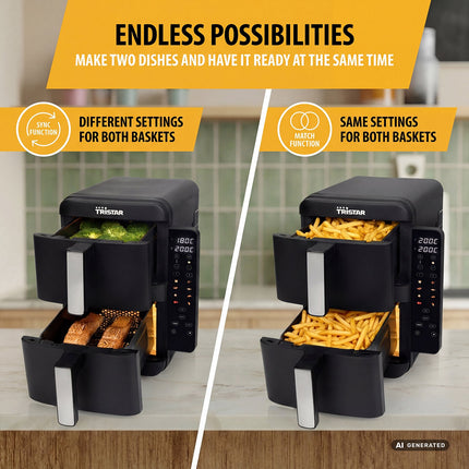 Stackable Dual Basket Air Fryer 2 x 4.5L with Sync Function, 2400W, 8 Programs