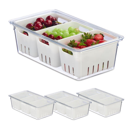 Stackable Fridge Boxes with 3 Drainage Baskets