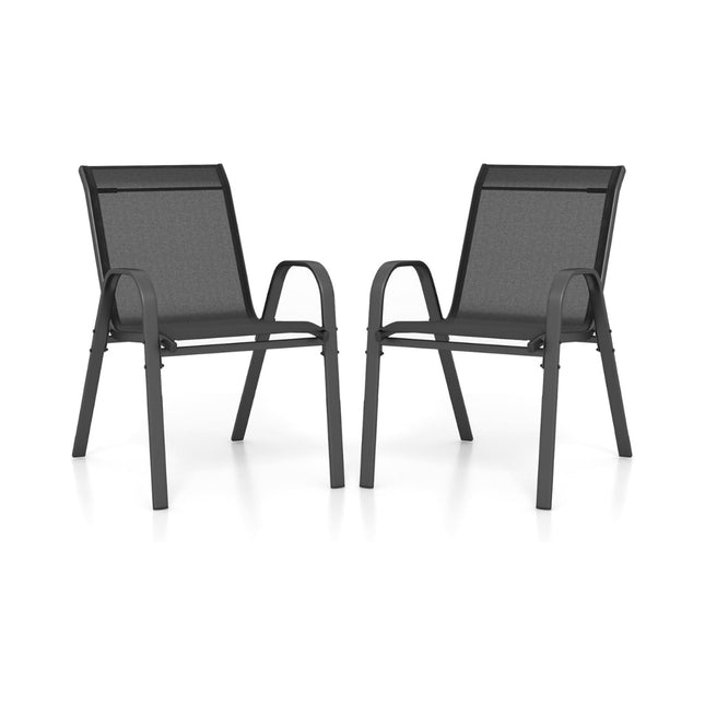 Stackable Garden Chairs Set of 2, Metal Frame, Black, 56x70x84 cm
