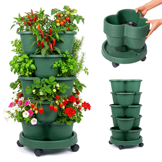 Stackable Indoor Garden Tower, 5-Tier, 15 Pots, Drainage