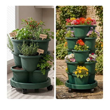 Stackable Indoor Garden Tower, 5-Tier, 15 Pots, Drainage
