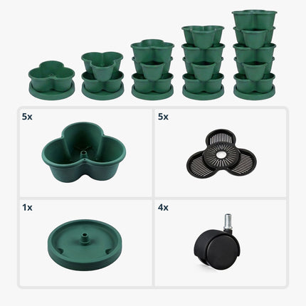 Stackable Indoor Garden Tower, 5-Tier, 15 Pots, Drainage