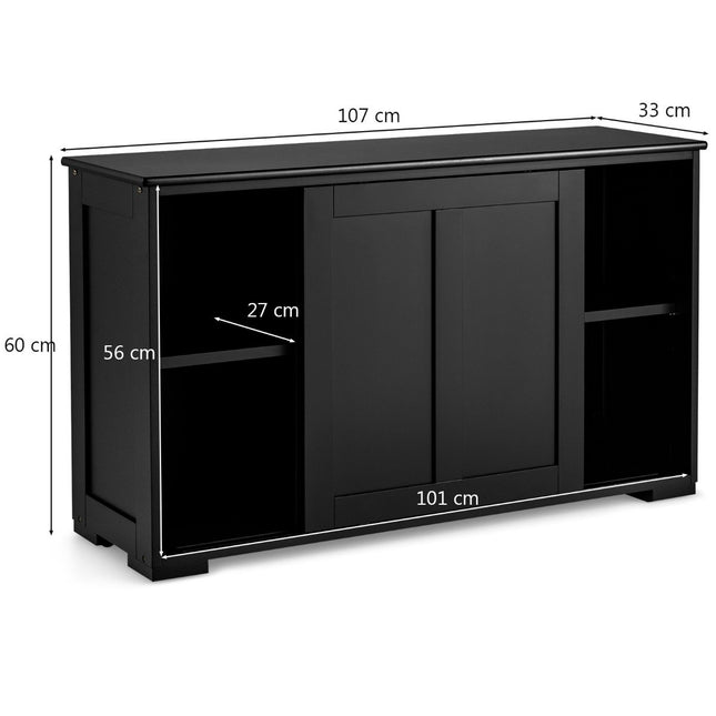 Stackable Kitchen Sideboard with Sliding Doors, Black MDF