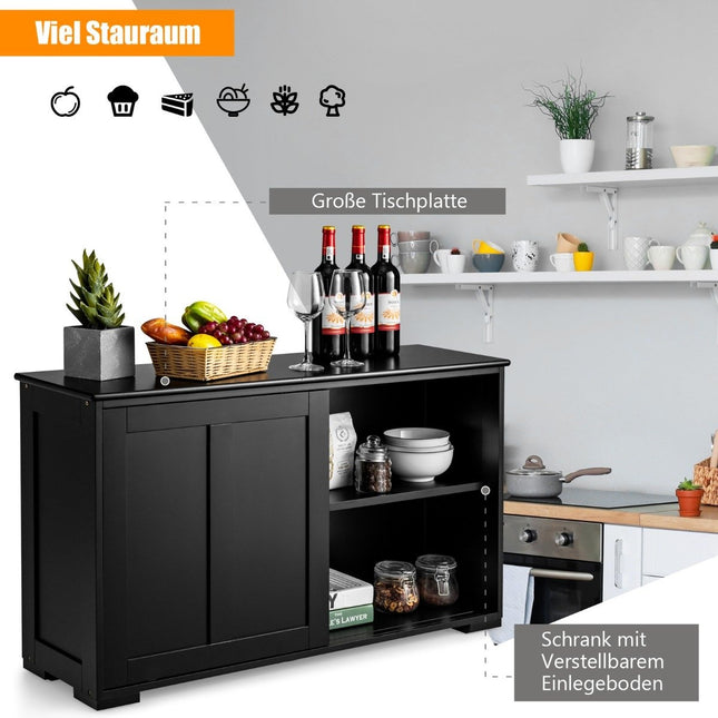 Stackable Kitchen Sideboard with Sliding Doors, Black MDF