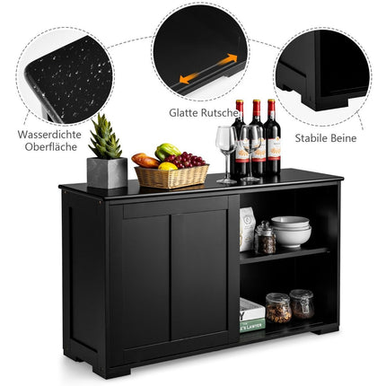 Stackable Kitchen Sideboard with Sliding Doors, Black MDF