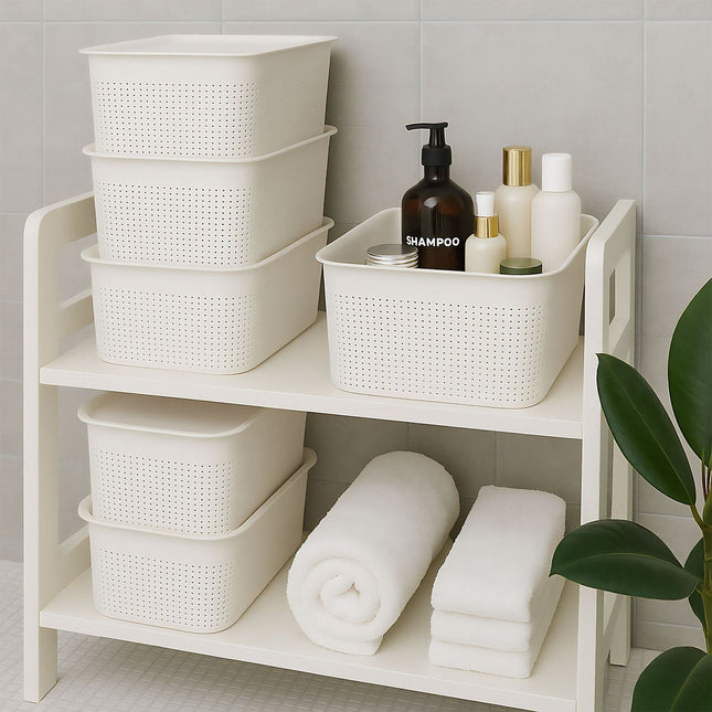 Stackable Lidded Storage Boxes, Set of 6, Ventilated