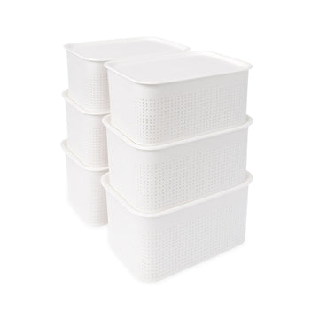 Stackable Lidded Storage Boxes, Set of 6, Ventilated