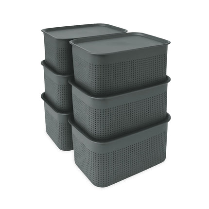Stackable Lidded Storage Boxes, Set of 6, Ventilated