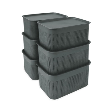 Stackable Lidded Storage Boxes, Set of 6, Ventilated
