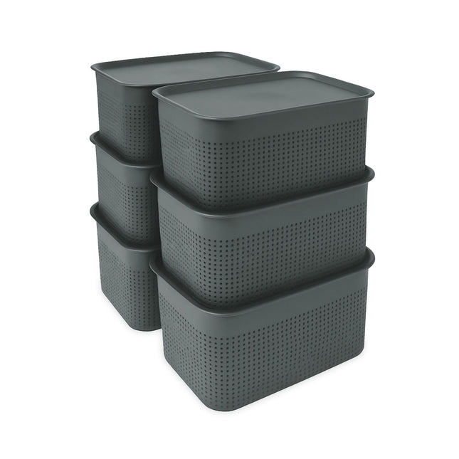 Stackable Lidded Storage Boxes, Set of 6, Ventilated