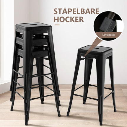 Stackable Metal Bar Stools Set, 76cm, Black, 150kg Capacity