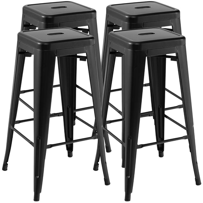 Stackable Metal Bar Stools Set, 76cm, Black, 150kg Capacity