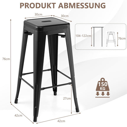 Stackable Metal Bar Stools Set, 76cm, Black, 150kg Capacity