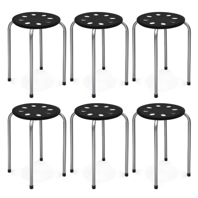 Stapelbare metalen krukken, 6-pack, ronde zitting, 30x30x44,5 cm