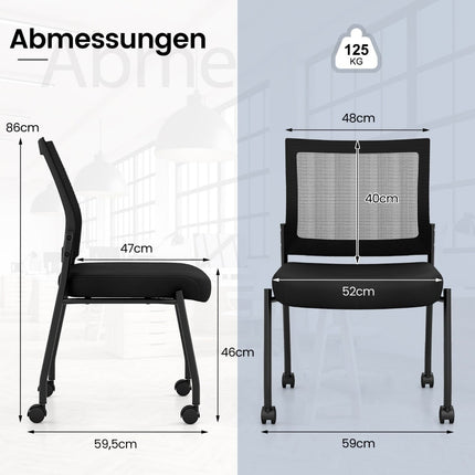 Stackable Office Chairs with Wheels, Set of 2, Black