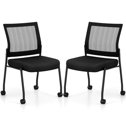 Stackable Office Chairs with Wheels, Set of 2, Black