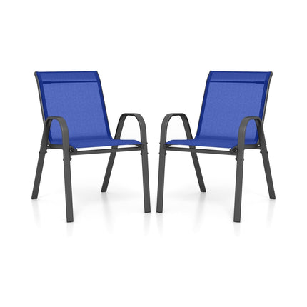 Stackable Outdoor Chairs Set of 2, Blue, Metal & Textilene