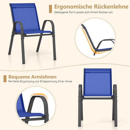 Stackable Outdoor Chairs Set of 2, Blue, Metal & Textilene