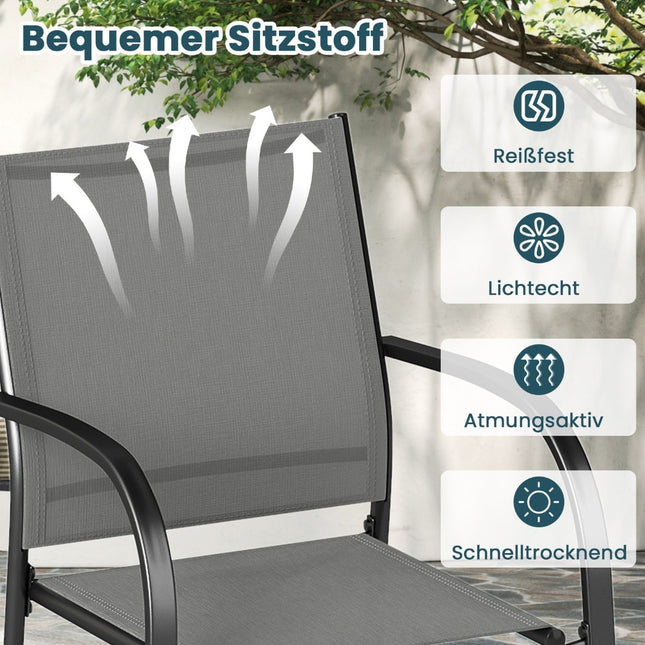Stackable Outdoor Chairs, Set of 2, Metal & Textilene, Gray