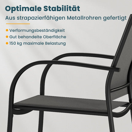 Stackable Outdoor Chairs, Set of 2, Metal & Textilene, Gray