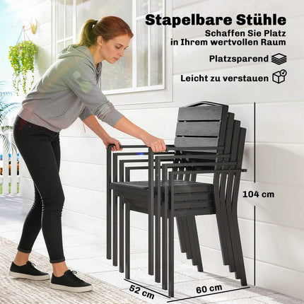 Stackable Outdoor Chairs, Set of 4, Black, HDPE, 52x51x90 cm
