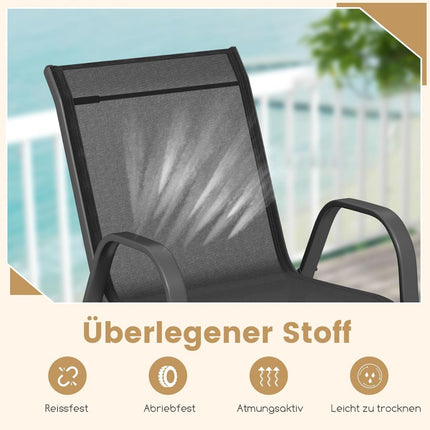 Stackable Outdoor Chairs Set of 4, Black, Metal & Textilene