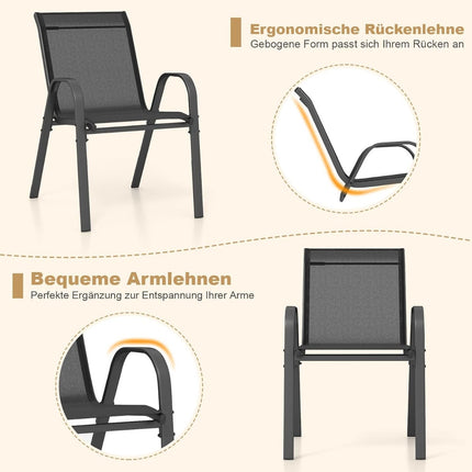 Stackable Outdoor Chairs Set of 4, Black, Metal & Textilene
